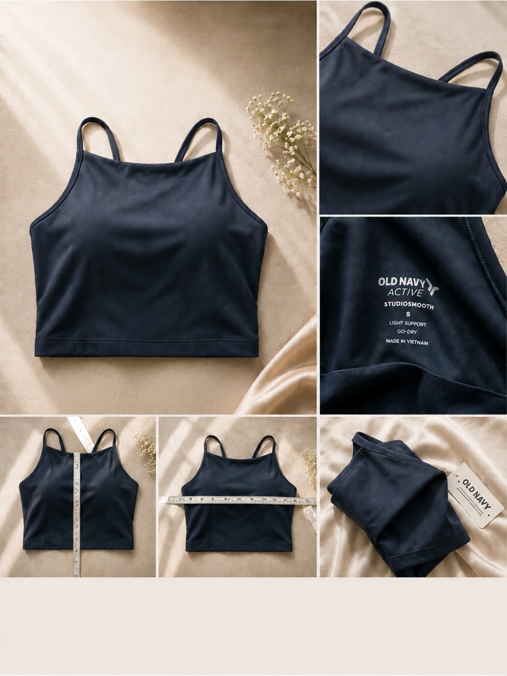 Old Navy Active StudioSmooth Light Support Cami Crop Tank Blue NWT S